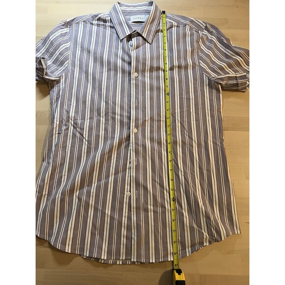 Topman Button Down Shirt Mens Size L Striped Short Sleeve Purple Orange White - Picture 4 of 7